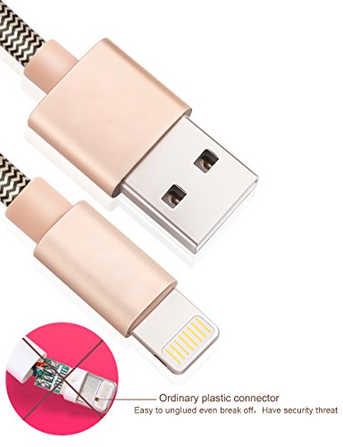 OTISA iPhone Charger Cable [2-Pack 1.5m] Nylon Braided Lightning Cable for iPhone 7/SE/6s/6/5/5c/5s, iPad, iPod-Gold