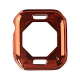 Luckhome Uhrenarmband Serie Lederarmband Ersatband Mit Edelstahl Metall Schließe Classic Armband Ersatz Band ，Beschichtung Ultra-Slim Protected Case Cover für Apple Watch Series 4 44mm（Orange）