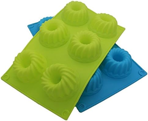 6 Cup Large Silicone Bun/Muffin - Non Stick Tin Tray Baking Pudding Mold (Green)
