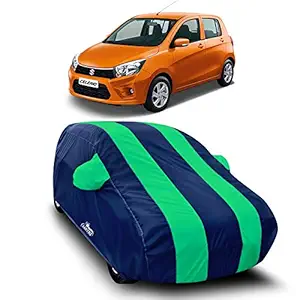 VIRMANG - Water Resistant - dust Proof - car Body Cover for Maruti Suzuki Celerio car Cover - Water Resistant UV Proof - car Body Cover (Strips Green with Mirror Pockets)