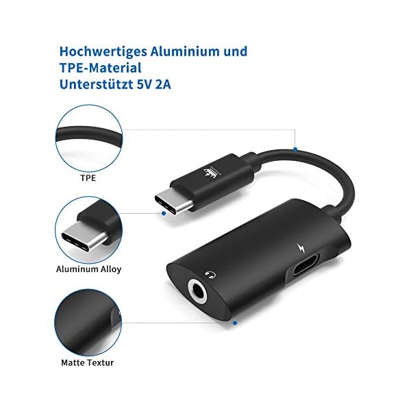 USB Typ C auf 3,5 mm Kopfhörer Adapter, KINGONE 2 in 1 USB C Klinke Adapter Kompatibel mit Huawei P30 Pro / P20 Pro / P20 / Mate 20 Pro/Mate 10 Pro/Moto Z – Bild 3