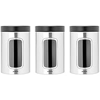 Brabantia 335341 - Botes de cocina con ventana transparente, 3 unidades, 1,4 L, color gris metalizado