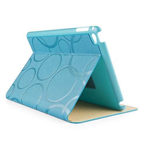 iPad Mini 4 Hülle, Deenor Colour Series Premium PU Leder Ultra Slim Light Weight Auto aufwachen / Schlaf Funktion Schutzhülle Hülle für Apple iPad Mini 4, Free: Screen Protector + Stylus Pen + Cleaning Cloth. (Sky blue circles) - 4