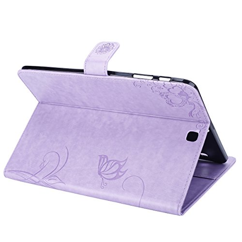 Galaxy Tab S2 9,7 Hülle Case,Samsung Galaxy Tab S2 9,7 Leder Tasche Brieftasche Schutzhülle,Ukayfe Prägung Schmetterling Blumen Malerei Muster PU Lederhülle Flip Wallet Case im Bookstyle Cover Hüllen Lederhülle Schale Stand Ständer Etui Karten Slot Smart Shell Cover Schutzhülle Etui Tasche für Samsung Galaxy Tab S2 9,7 Zoll T810N/T815N/T819N/T813N , Hell Lila - 4