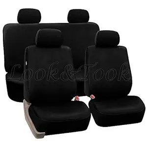 Look&Took Pure Cotton Front and Back Towel Seat Cover for Hyundai Venue 1.2 Turbo GDI MT E (Black)