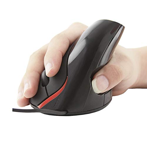 OENLY Ratón Vertical Ergonómico Recargable USB inalámbrico Ratón, 2.4 G ratón óptico de Alta precisión para PC/portátil/Mac, reposamuñecas Botones de Pulgar Ajustables, 3DPI 5Botones (Wired-Black)