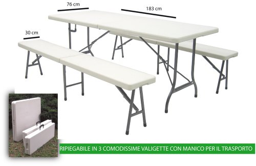 Savino Fiorenzo Set birreria in Dura Resina Tavolo e 2 panche 183x76H72 cm