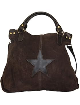 XL Wildleder Damentasche Stern Stars Shopper Henkeltasche Tasche Rauhleder/Leder