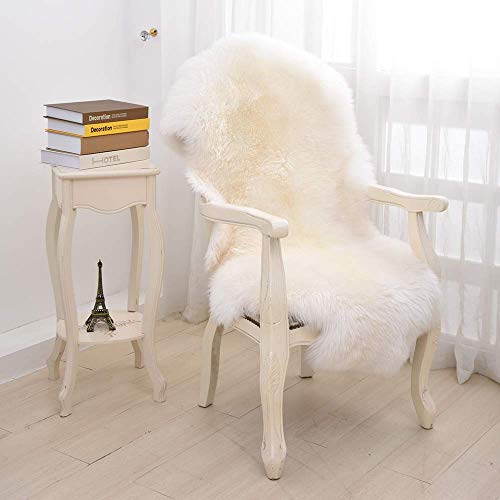 CX Natural Sheepskin Fur Area Rugs Fluffy Long Wool Genuine Lambskin Carpet Luxury Authentic Fur Chair Cover Seat Mat,White,2'x3'(60 * 90cm)