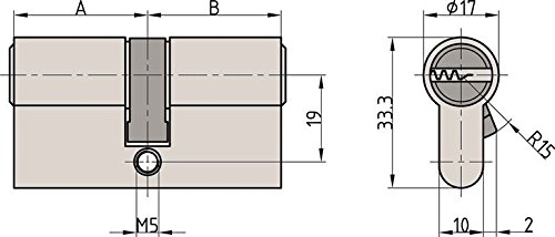 BASI CX6 Sicherheits- Doppelzylinder verschieden schließend mit 5 Bohrmuldenschlüsseln 35x35mm