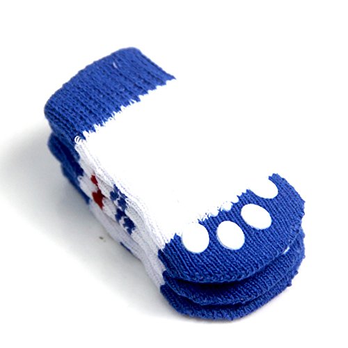 Hund Socke, rutschfeste tragen Fuß blau Haustier Hund Baumwolle Schuhe Anti-Dirty Sock Herbst Winter warme Socken 8 Stück Fuß Socken Set 4 Größe ( Color : Blue , Size : S )
