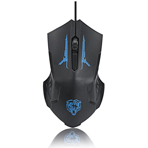 Voberry ®-Ratón con cable para Gaming Mouse-Ratón de actividades con 3 botones, 1600 ppp, alta precisión Gaming Mouse-negro