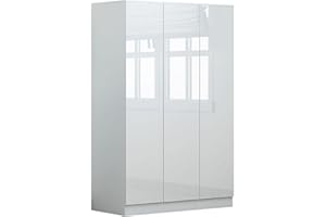 FWStyle Modern Bedroom 3 Door High White Gloss Wardrobe Scandinavian Style.Hanging Rail and Shelves…