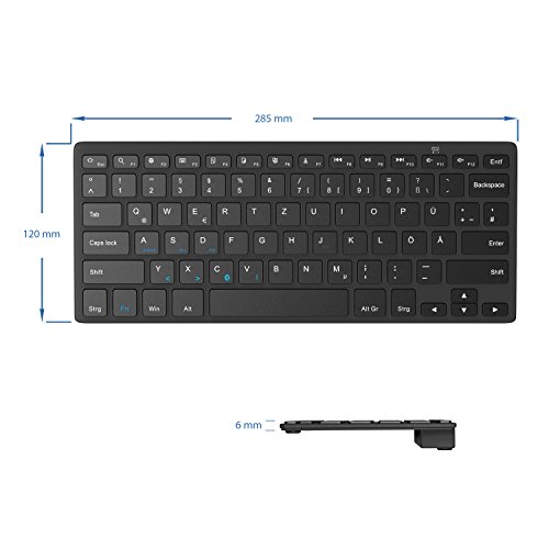 CSL – Bluetooth Slim Tastatur / Wireless Keyboard im Slim-Design | QWERTZ-Layout (Deutsch) | Multimedia Keys | Stand-By-Modus | Apple iOS / Microsoft Windows / Google Android | schwarz - 2