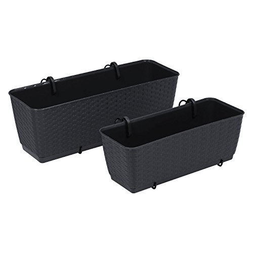 3 x Blumentopf Blumenkasten Balkonkasten Rattan Optik inkl. Untersetzer Halterung anthrazit L 50 cm Ratolla - 9
