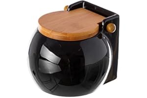 CASA D'OR Salero Cuadrado de cerámica con Tapa de bambú 13 x 12 x 11 cm - Negro