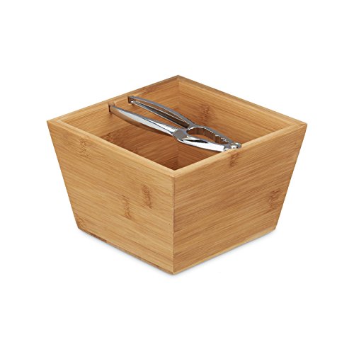 Relaxdays Nussschale mit Nussknacker, Bambus, eckig, Zange, 2-teiliges Set, H x B x T: ca. 10,5 x 16,5 x 16,5 cm, natur - 3