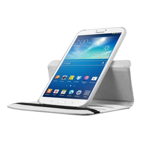 3in1 Set: kwmobile Hülle für Samsung Galaxy Tab 3 8.0 T3100 – 360° Standfunktion Case Tablet Schutzhülle Kunstleder – Smart Cover Tabletcase Weiß + Folie, kristallklar + Stylus, weiß - 6