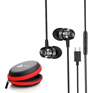 WeCool Mr.Bass Snug Fit Metallic in-Ear Earphones for Mobile with Mic high Bass Headphones for Mobile Wired Earphones with Free Carry Case (Type-C) (Black)