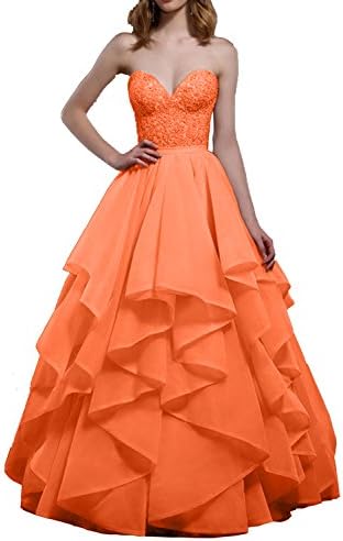 Charm Bridal Strapless Chiffon Bead Wedding Gown Debutante Ball Dress for Teens -18W-Orange