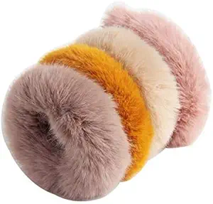 MOOLYAVAAN Products Hair Scrunchies Rabbit faux Fur Fluffy Elastic Rubber Ponytail Holder Hair Bands Pompom Ball Scrunchies Hair for Girls/kids and Women (Multicolor (Pack of 4))