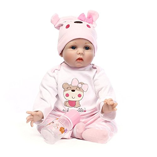 Fachel Reborn Baby Doll realistic baby dollsVinyl Silicone Babies 55cm 22inch Doll Newborn real baby doll Life Like Reborn Pacifier Doll Lovely pink dress round dolls