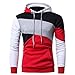 Produktbild UJUNAOR Herren Langarm Patchwork Hoodie mit Kapuze Sweatshirt Tops Jacke Mantel Outwear (L,rot)