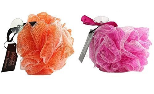 Hydrea High Quality Exfoliating Bath & Shower Body Puff/Scrunchie /Buffer Orange & Pink Duo