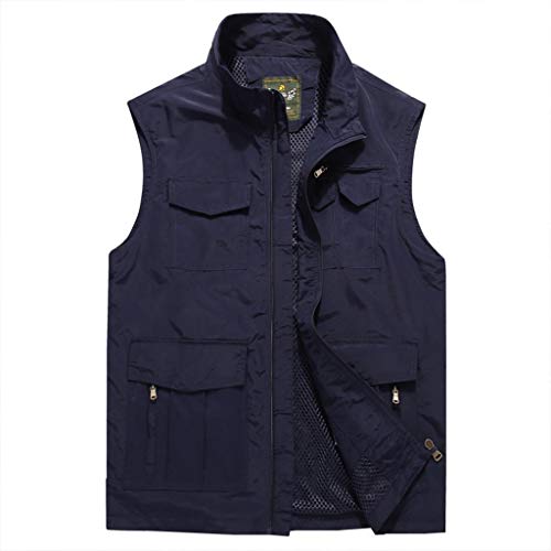 WTL Chaleco sin Mangas de Verano de los nuevos Hombres Chaleco sin Mangas al Aire Libre Secado rápido Respirable Ves (Color : Blue, Size : L)