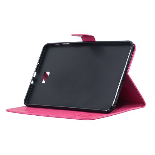 Romtronic Lederhülle Leder Tasche Case Cover für Samsung Galaxy Tab A 10.1 2016 (SM-T580 SM-T585) Hülle PU Schutz Etui Schale Feather Muster Design Backcover Flip Cover Wallet Case mit Standfunktion Karteneinschub und Magnetverschluß (Magenta) - 6