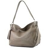 leder taupe Außenmaße der Tasche ca.: Länge 26 cm (am Boden gemessen) 37 cm (am Oberrand gemessen) x Breite 17 cm x Höhe 27 cm (Einfüllhöhe bis Reißverschluss ca. 23 cm) | Länge Tragegriff (abnehmbar) ca.: 53 cm (ohne Ringe gemessen) | Länge Schultergurt ca.: von 70 - 132 cm verstellbar (mit Karabiner gemessen) | Gewicht ca.: 650 g