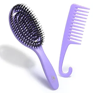 BRUSHZOO Detangling Brush, Curved Vented Hair Brushes for Women Men Blow Drying, Boar & Nylon Bristle Brush for Curly/Dry Hair Smoothing Massaging Detangling
