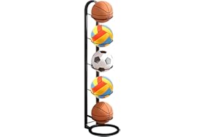 WDKXCN Support Ballon Foot, 5 Niveaux Rangement Ballon en Métal, Verticale Support Ballon Basket, Porte Ballon Basket Organiseur de Basket-Ball, Noir