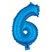 Produktbild Ballon-Zahl #6 in Blau - Folien-Ballon Sechs Zum Geburtstag Party Geschenk Dekoration Luftballon - für Helium oder Luft geeignet