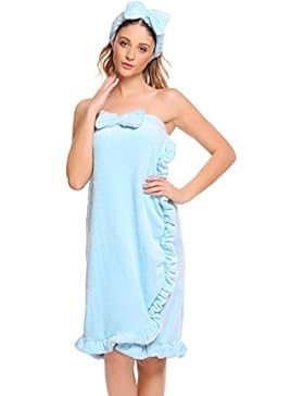 EKOUAER Damen Warmer Bademantel Saunakilt Mikrofaser Coral Fleece Saunamantel mit Haarband in 4 Farben