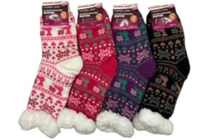 WARMLAND 3 PAIRS OF LADIES THERMAL EXTREME HOT WINTER WARM THICK SOCKS 4.7 TOG WITH SHERPA FLEECE LINING [UK SHOE SIZE 4-7]