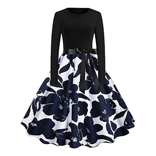 Kalaokei Femmes Printemps Automne Floral ImprimšŠ col Rond Ceinture Robe š€ Manches Longues