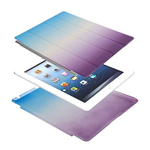 iPad 2 iPad 3 iPad 4 Hülle, DEENOR Rainbow Colour Series Smart Cover Transparent Back Cover Ultra Slim Light Weight Auto aufwachen / Schlaf Funktion Schutzhülle Hülle für Apple iPad 2 iPad 3 iPad 4. (Sky blue and Purple) - 3