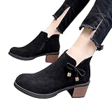 Tianwlio Frauen Herbst Winter Stiefel Schuhe Stiefeletten Boots Damen Retro Schuhe Seitlicher Reißverschluss High Heels Bogen Stiefeletten Damen Kurze Stiefeletten Schwarz 36
