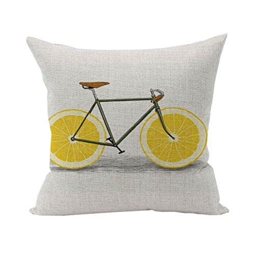 Nunubee Bicycle Cotton Linen Home Square Pillow Decor Throw Pillow Case Sofa Cushion Cover Lemon Yellow Wheels