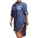 Produktbild OSYARD Damen Denim Jeans Look Asymmetrische Langarmknopf Mini Casual Dress(EU 44/M, Blau)