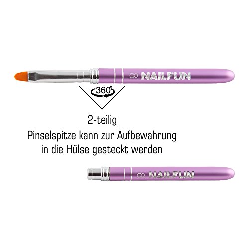 NAILFUN High Quality Pinselset – 7 teilig – lila pink aus Aluminium mit Strasstein Besatz für Nageldesign mit Gel Acryl und Fiberglas - 5