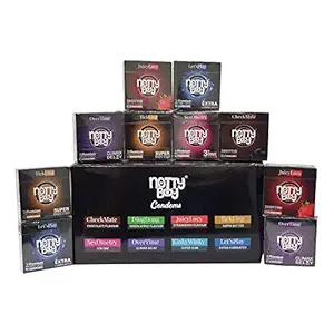 NOTTY BOY condoms for mens family pack - 144Pcs (48 Pocket Packs of 3 pcs Each) - Extra Dots, Extra Smooth, Ribbed, Strawberry & Chocolate, Flavour