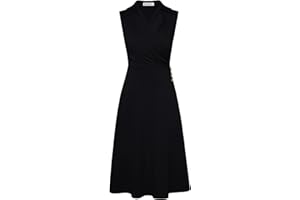 GRACE KARIN 2025 damska sukienka z wycięciem z klapą marszczona zawijana dekolt w serek biznesowa sukienka do pracy bez rękawów A Line sukienka midi