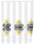 Wenko 20960100 Duschvorhang Stones with Flower - waschbar, mit 12 Duschvorhangringen, 100% Polyester, Mehrfarbig