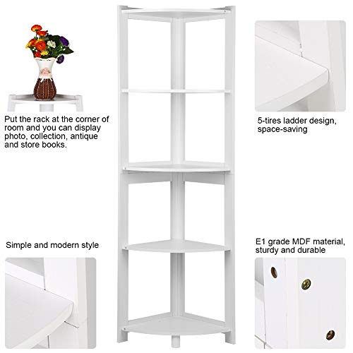 Zerone Libreria Esquina Blanco, Estantería Rinconera Estrecha Madera