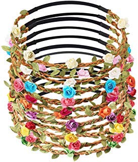 Candygirl 12 Pièces Mode Guirlande de Fleur Bandeau Bohême Floral Couronne pour Fille Femme Accessoires Cheveux Mariage Fête