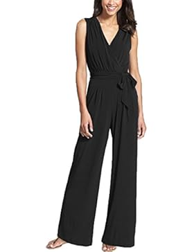 Junshan Damen Jumpsuit Elegant Overall Sommer Catsuit Lang Ärmellos V-Ausschnitt Clubwear Kleidung