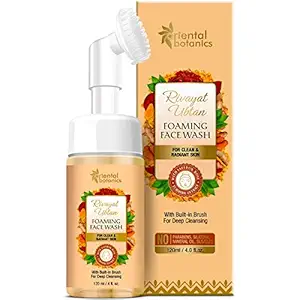 Oriental Botanics Rivayat Ubtan Foaming Face Wash With Built-In Brush, For Clear and Radiant Skin - With Saffron, Rose and Turmeric Extract, 120 ml