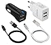 Produktbild Ladegerät: Dual - USB - mauer - ladegerät 2.4A + KFZ Ladegerät + 2 Micro - USB - Kabel für Samsung Galaxy S7 S7 Edge S6 Edge+ s4 S2, Samsung Galaxy Note 4 edge, Note 5, lg g3 g8, HTC one m8, Mehr (schwarz/Weiß)